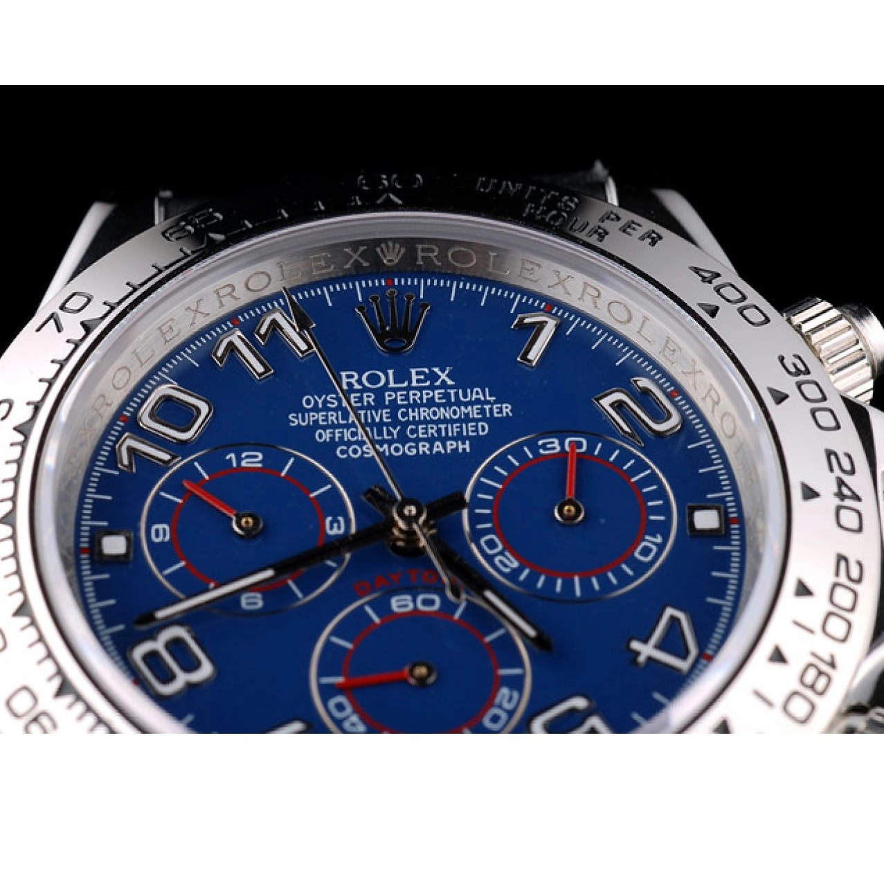 Aaa replica watch Strap Case Steel Dial Blue Rolex Daytona Black Leather Stainless 0724
